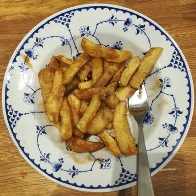 It may not be healthy, it may not be balanced, but it's vegetarian, it's on a plate, and I'm eating it with a fork. #adulting